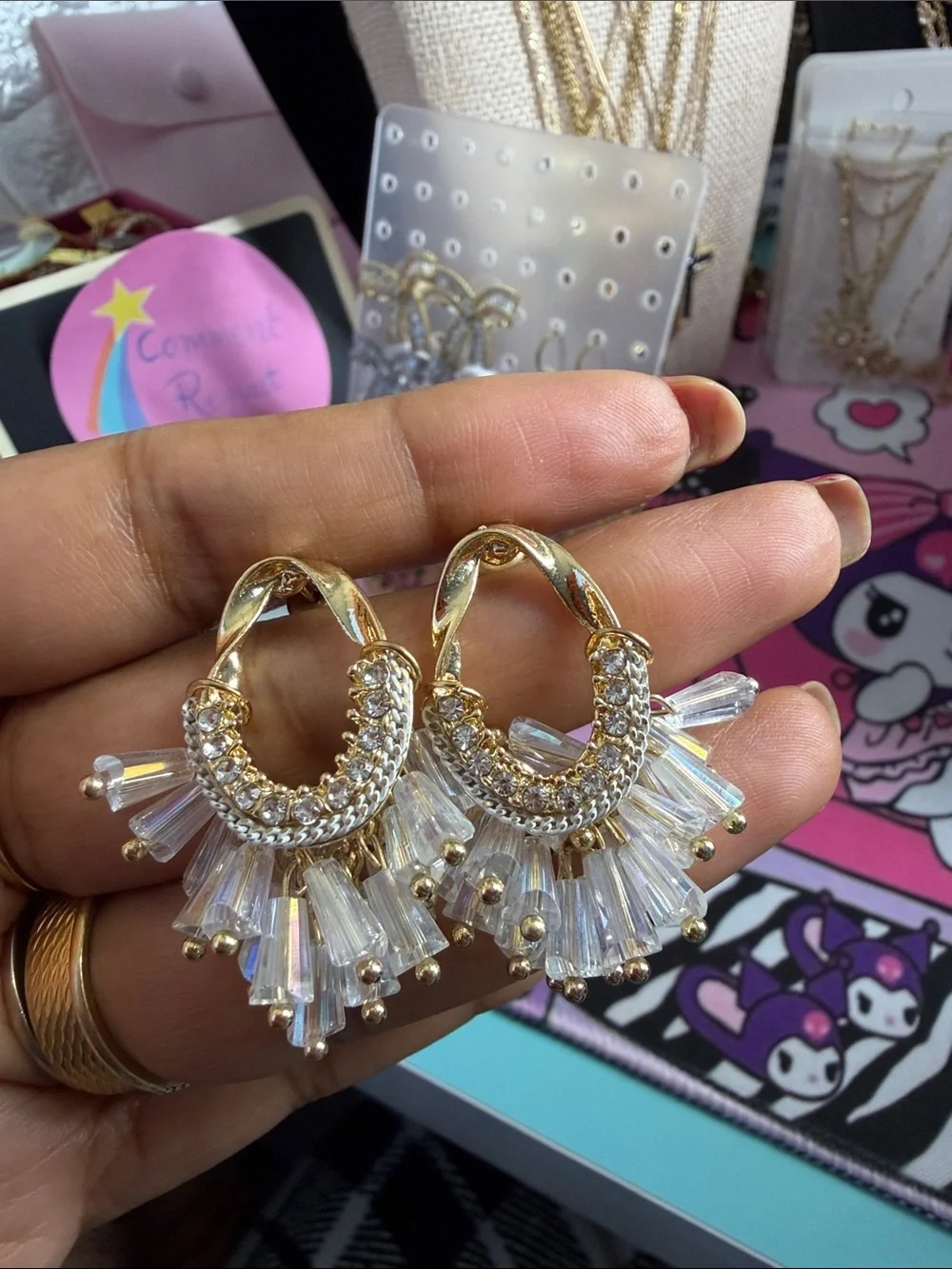 Gold Crystal Fringe Hoop Earrings - Women's Jewelry